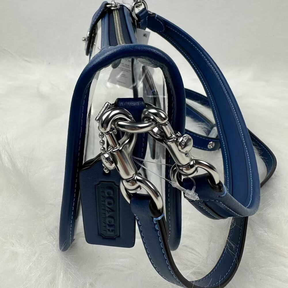 Coach Stadium Swinger Bag In Clear PVC with Dust Bag CBH13 Silver/True Blue NWT - Picture 9 of 11